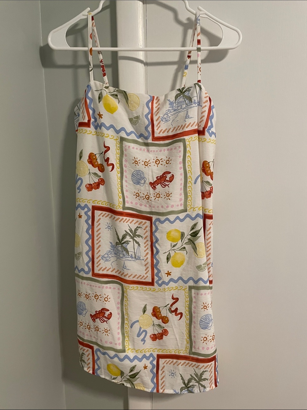 Abercrombie & Fitch White Sundress with Multicolor Fruit and Nautical Print
